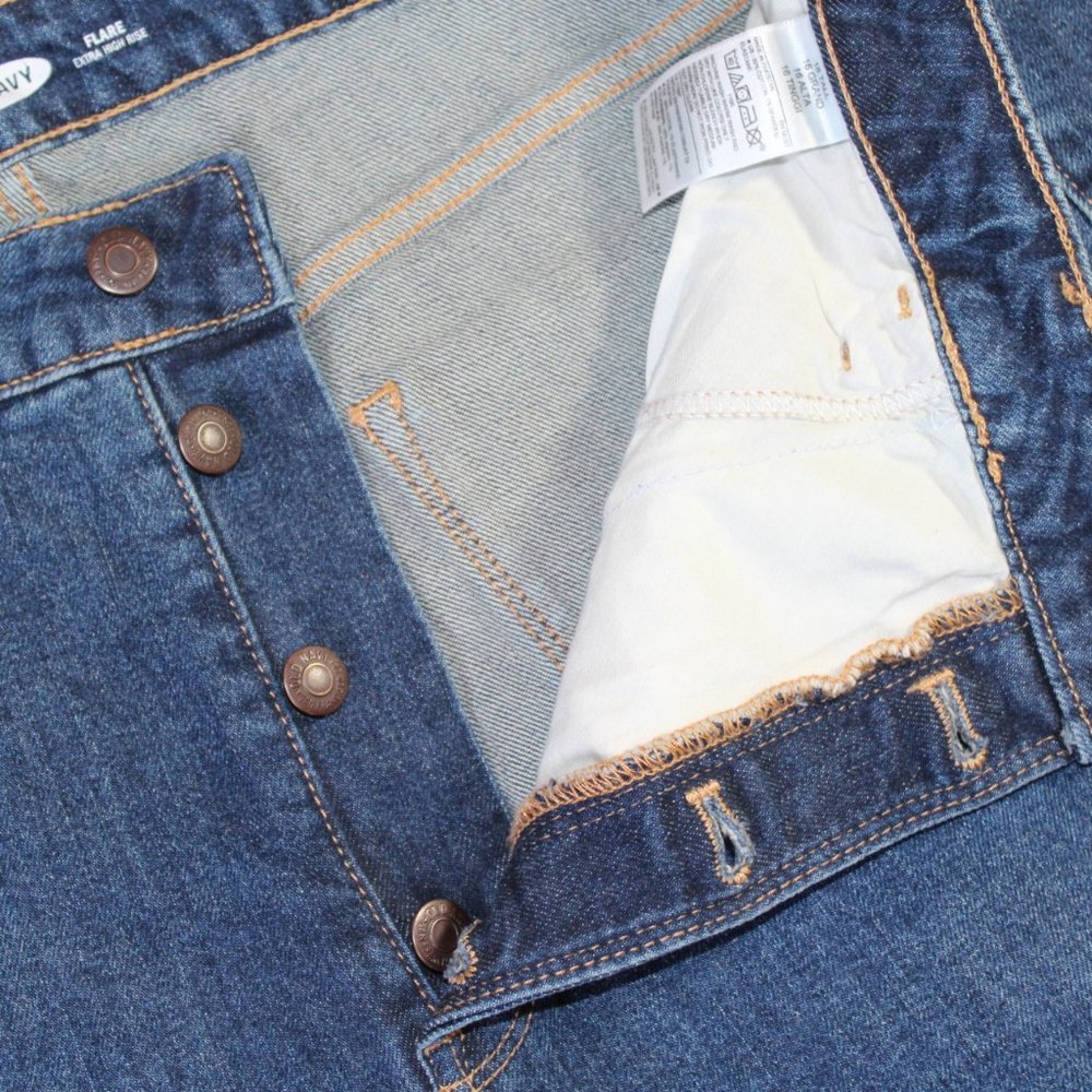 Women's OLD NAVY Button Fly Jeans Flare X High Rise Size 16 Tall Med Wash